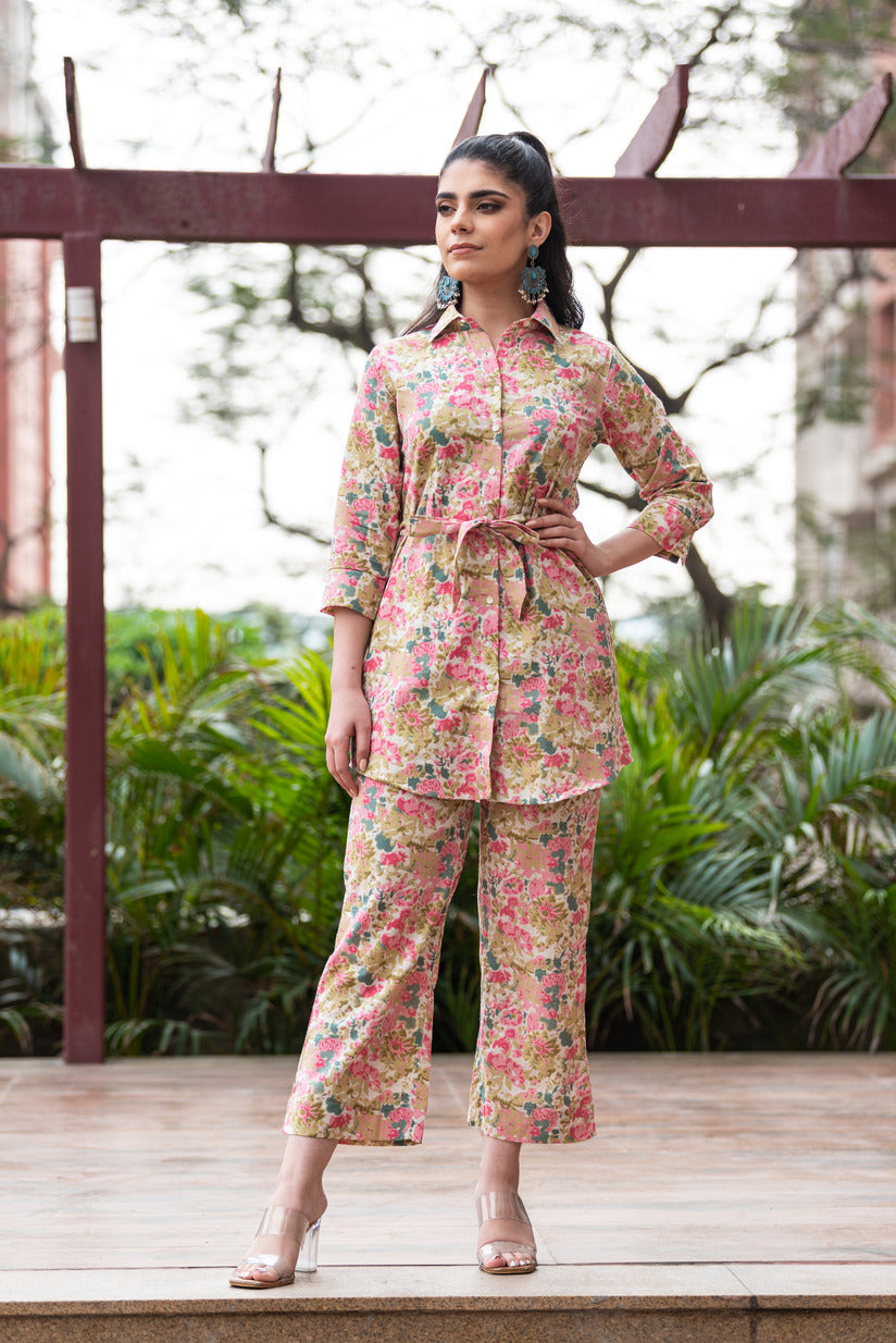 Pink Floral printed Cotton Co-Ord Set
