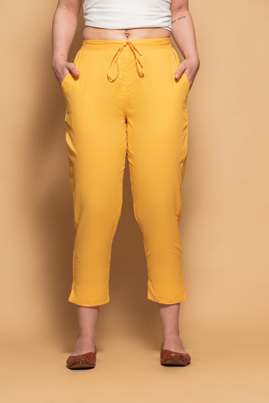 Mustard Cotton Simple Kurti Pant