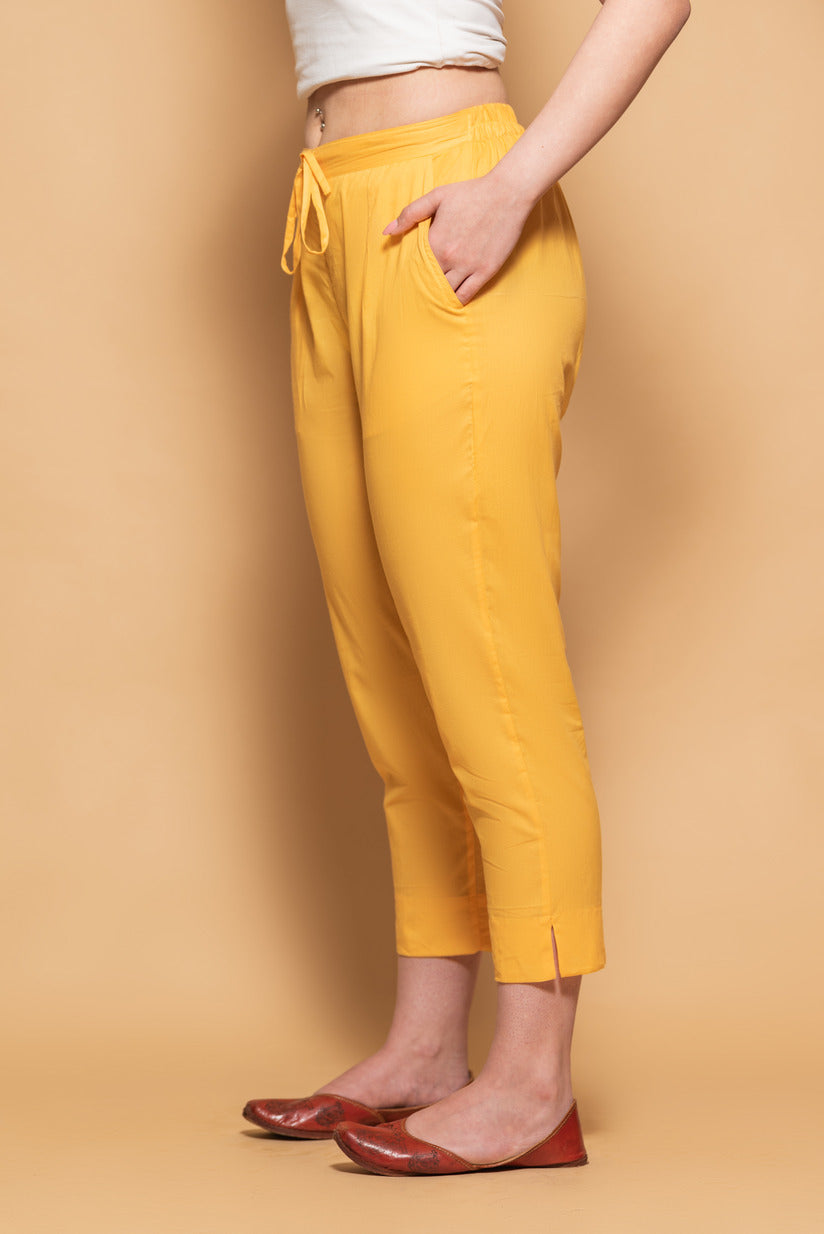 Mustard Cotton Simple Kurti Pant