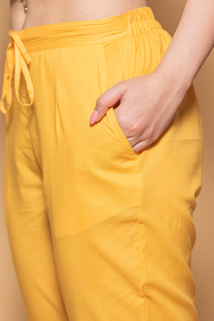 Mustard Cotton Simple Kurti Pant