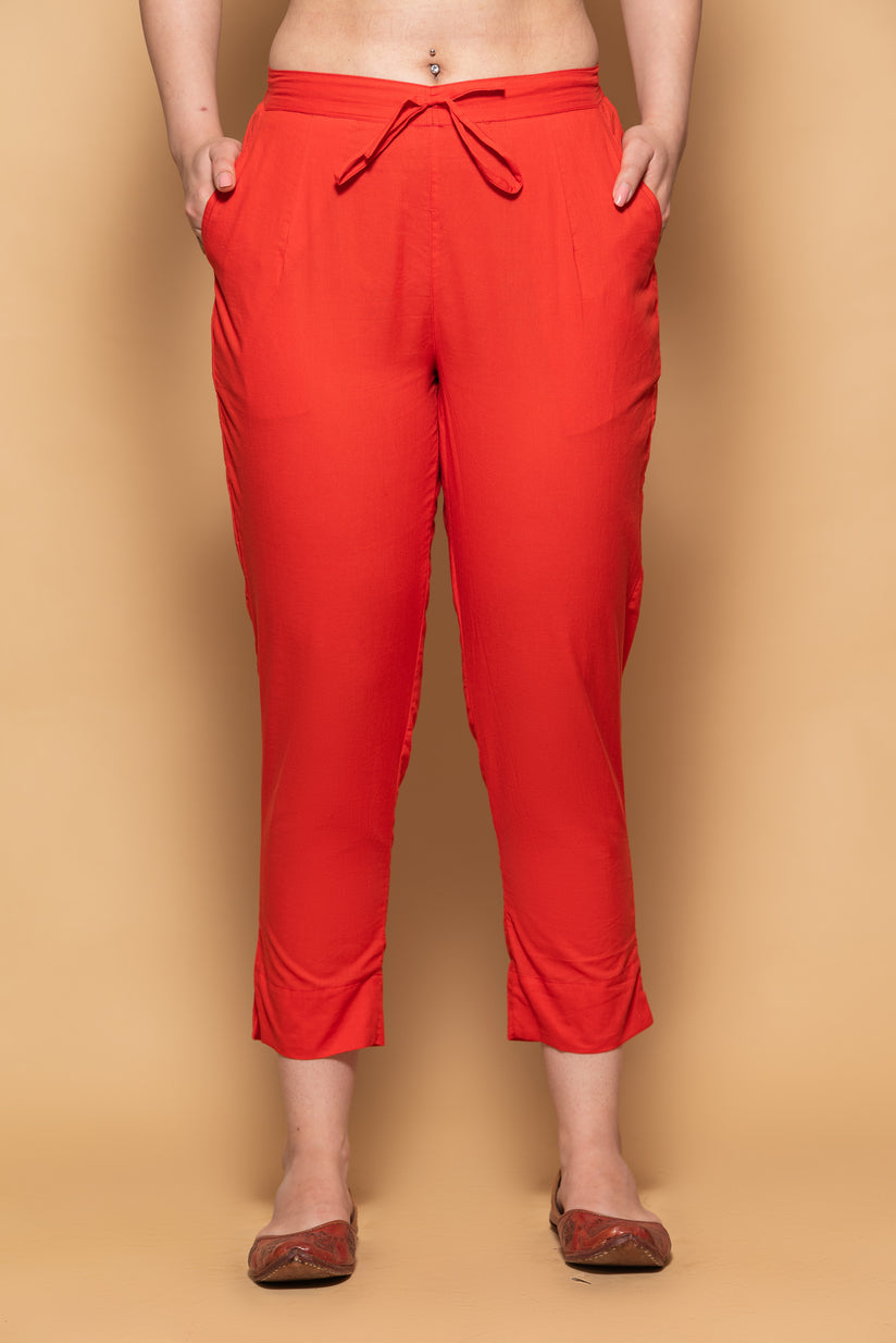 Red Cotton Simple Kurti Pant