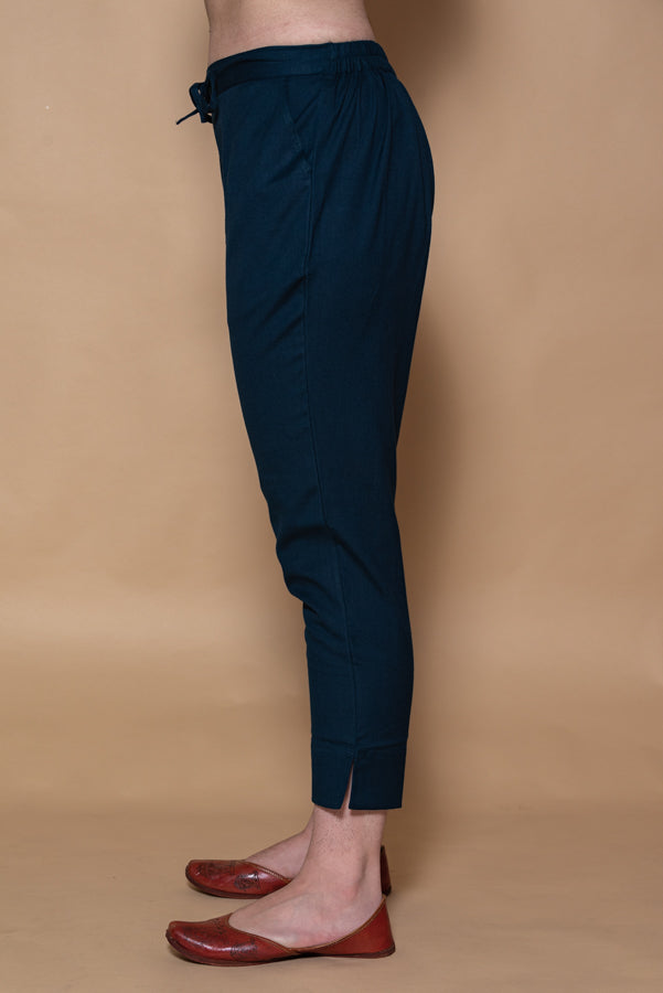 Dark Blue Cotton Straight Stretchable Pant