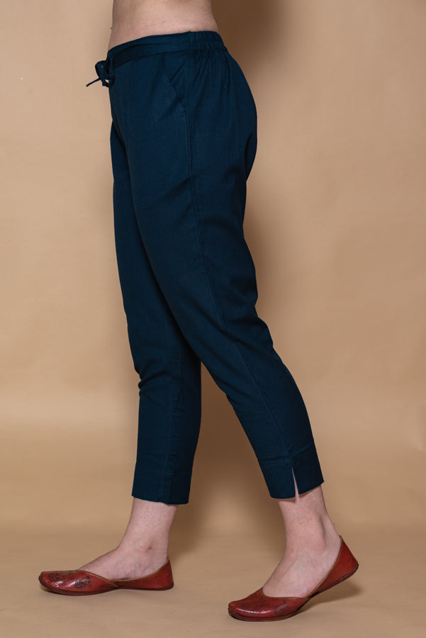 Dark Blue Cotton Straight Stretchable Pant