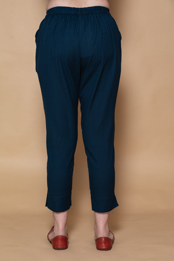 Dark Blue Cotton Straight Stretchable Pant