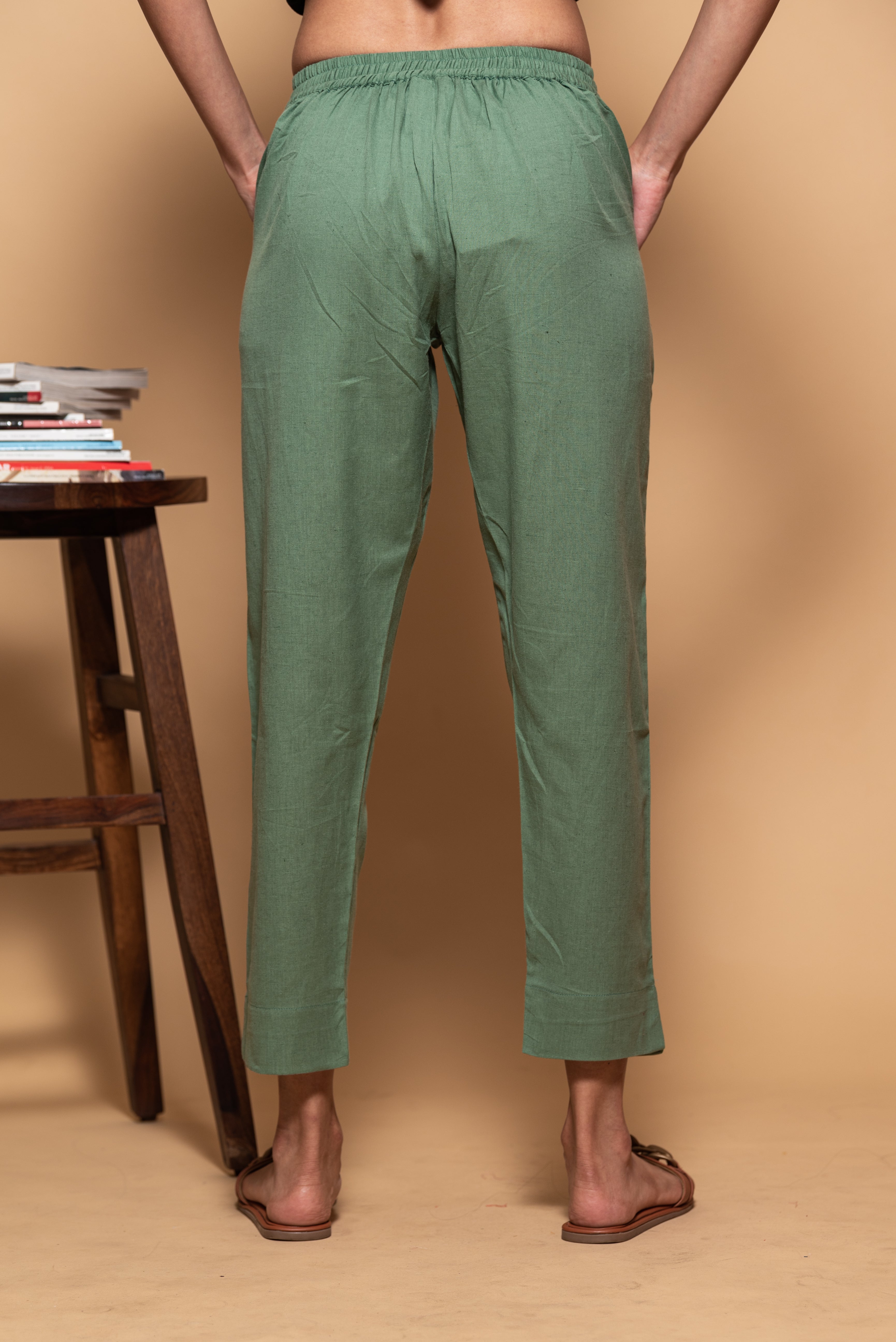 Mahendi Green Cotton Straight Pant