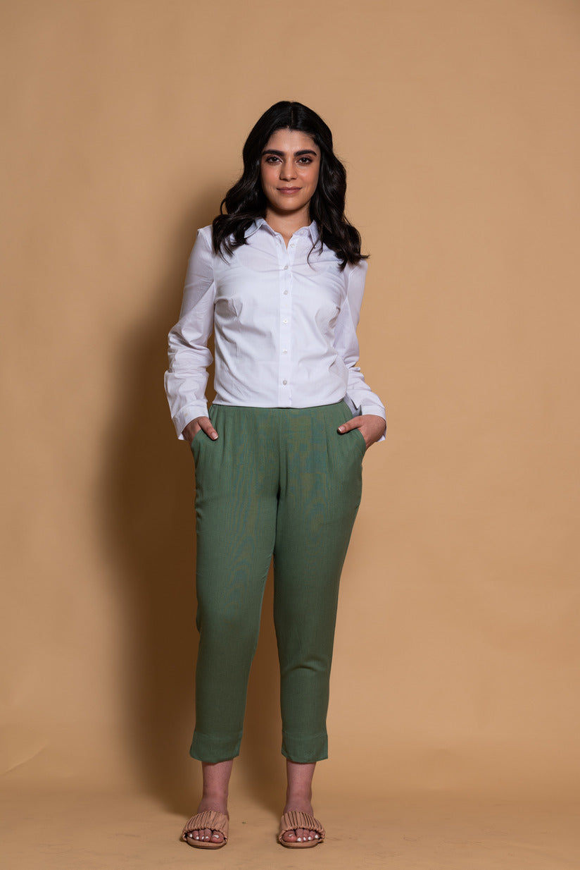 Mahendi Green Cotton Straight Pant